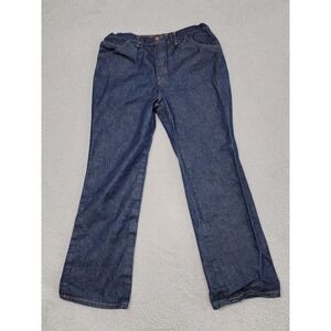 Vintage 70s Jeans Mens 28x27 Dark Blue Wash Raw Denim Boot Cut Scovill Zip Fly